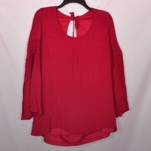 Purple Snow Women's Red Tunic Lace Lined Bell Sleeve Blouse Size XL